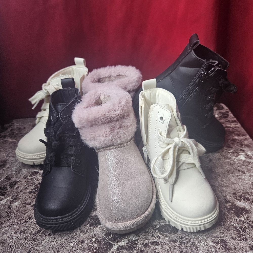 Toddler Girls Boot Bundle 3 pairs Kids Boots - Black, Pink, and White